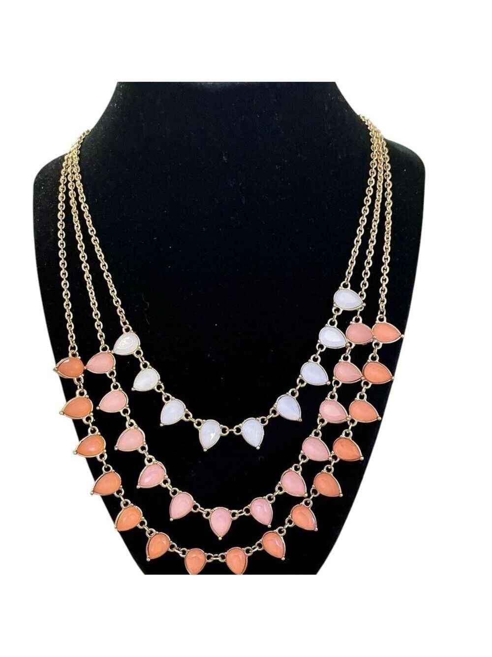 Necklace, Triple Strands of Peach Colored Triangular Stones in 3 Shades.…